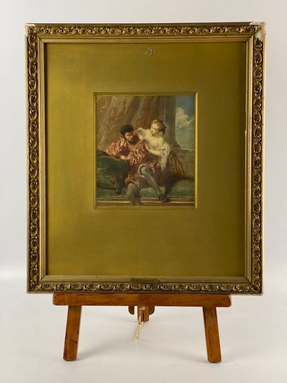  Edouard Jean Conrad HAMMAN (1819-1888) 
Scène galante 
Aquarelle sur papier 
Signée...