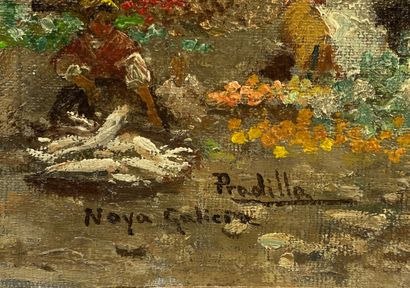  Francisco PRADILLA (1848-1921) 
Scène de marché en Espagne 
Huile sur toile, signée...