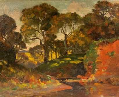 Adalbert HOCK (1866-1949)? 
Paysage de forêt...