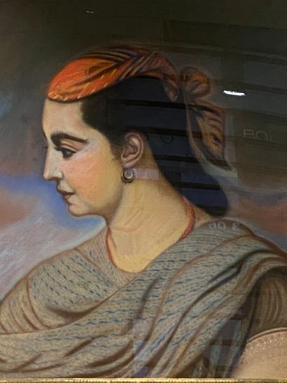  Ecole orientaliste du XXe siècle 
Portrait de femme au turban 
Pastel 
Dim (à vue)...