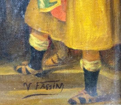  Dans le goût de Victor FASSIN (1826-1906) 
Scène religieuse 
Huile sur toile 
20.5...
