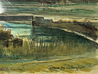  Roland VAN LERBERGHE (1909-1997) 
Courseulles, Pont sur la Seulles 
Encre noire...
