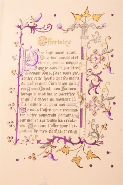 null [Manuscrit] Heures romaines : livre d'heures début XXe, calligraphié et enluminé....