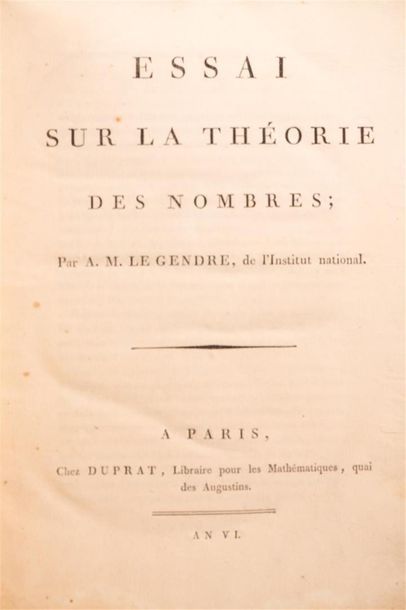 null LEGENDRE (Adrien-Marie) : Essai sur la théorie des nombres. Paris, Duprat, An...