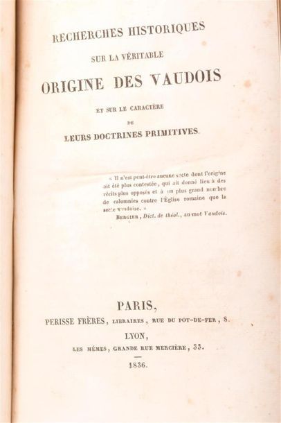 null [CHARVAZ (André)]. Recherches historiques sur la véritable origine des Vaudois...