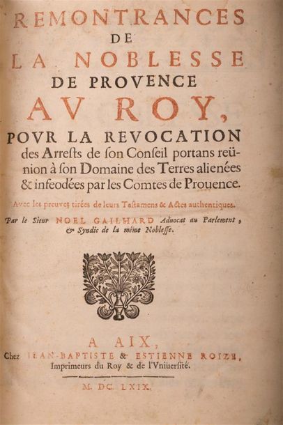 null GAILHARD (Noël) : Remontrances de la Noblesse de Provence au Roy, pour la révocation...