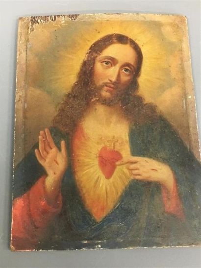 null Christ au Sacré Coeur
Peinture sur bois 
19ème siècle
22 x 17 cm