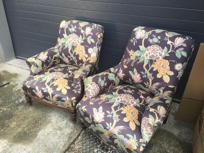 null Paire de fauteuils recouvert de tissu fleuri