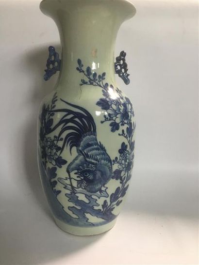 null Chine 
Vase à décor de fleurs bleu et blanche décor de coq
H : 43 cm