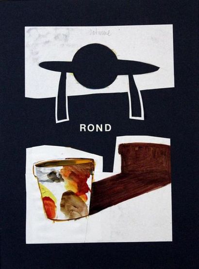 null Manu ADAM, 
Rond, 
Acrylique et collage sur carton, encadré, 
40x50cm