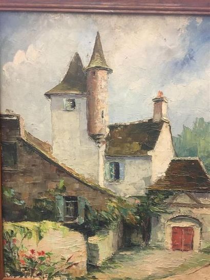 null TISSANDIE
Vue de maison 
Huile sur toile
Signée en bas à droite
54 x 44 cm