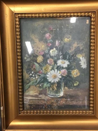 null Joseph HUVEY (1844-1919)
Bouquet de fleurs et vue de Mediterrannée
Panneau double...