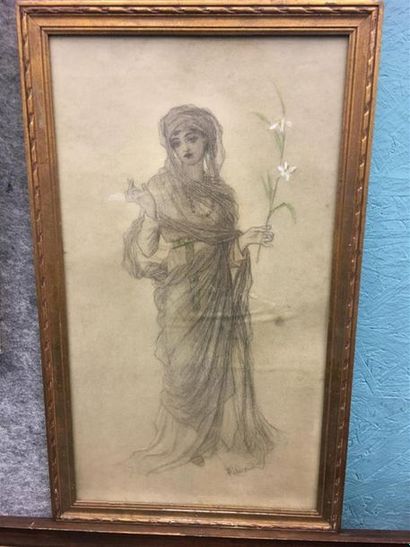null Femme à la fleur, dessin, signé
43 x 24 cm