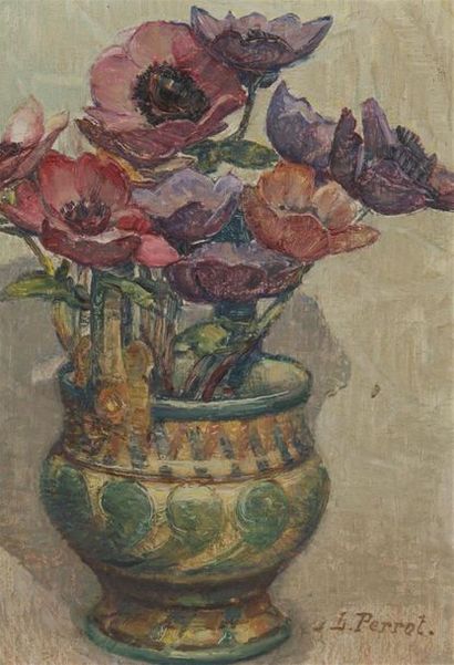 null Léon PERROT (1892-1971)
Bouquet de fleurs
Huile sur carton 
Signé en bas à droite
35...