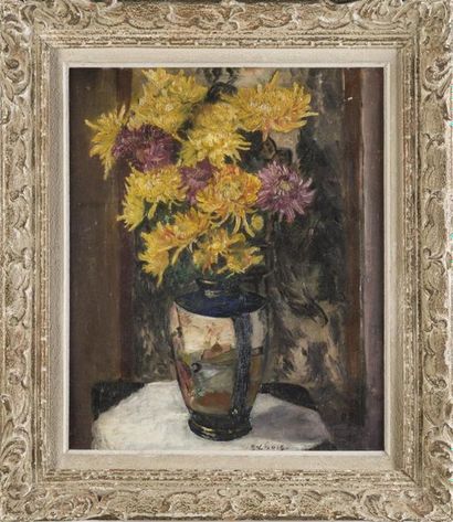 null LOUIS S ? 
Bouquet de fleurs dans un vase japonais
Huile sur toile
Signé en...