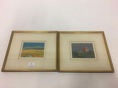 null Jacques LAMY 
Deux paysages
Gouache sur papier 
10 x 13 cm