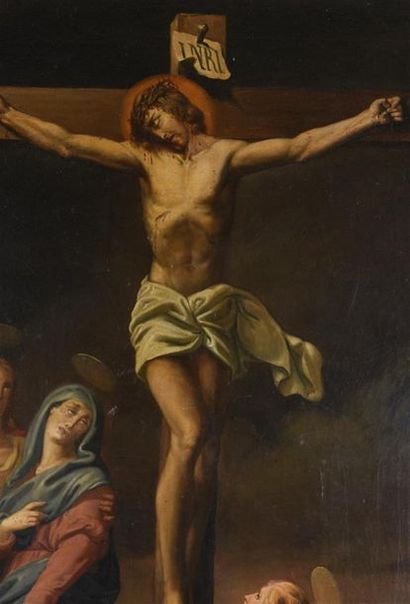 null Ecole italienne 19ème siècle
Crucifixion 
Huile sur toile
cadre en stuc doré...