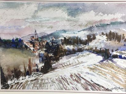 null Nikolaï SOKOLOFF
Paysage d'Yseron
Aquarelle sur papier
Signée en bas à droite
47...