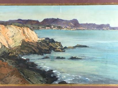 null Jean BARBIER 
Bord de mer en Espagne
gouache sur papier
30 x 62 cm