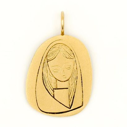 null Médaille de la Vierge en or jaune (750) 18K ciselé (non datée, non chiffrée)...