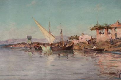 null GODCHAUX (1860 - 1938) 
Marine, les bords du Nil
Huile sur toile, signée en...