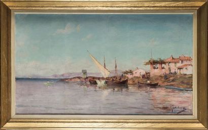 null GODCHAUX (1860 - 1938) 
Marine, les bords du Nil
Huile sur toile, signée en...