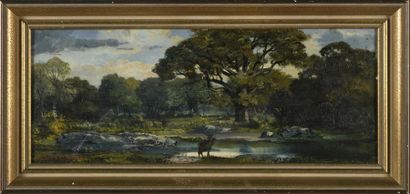 null Jean Baptiste CLESINGER (1814 - 1883)
Cerf près d'un étang
Panneau
Signé en...