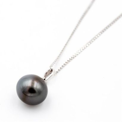 null Chaîne en or gris (750) 18K maille anglaise, retenant un pendentif perle grise...