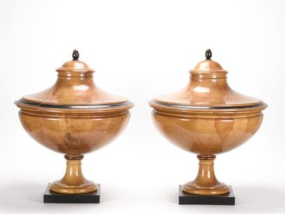 null Paire d'importants vases couverts en bois soulignés de laque noir
Travail anglais
H :...
