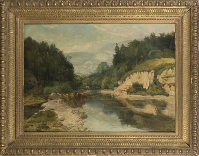 null Joseph MILLION (1861-1931) 
Paysage du jura 
Huile sur toile, signée en bas...