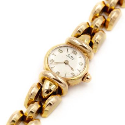 null ESKA. Montre de dame, bracelet et boîtier en or jaune (750) 18K. Bracelet tank...