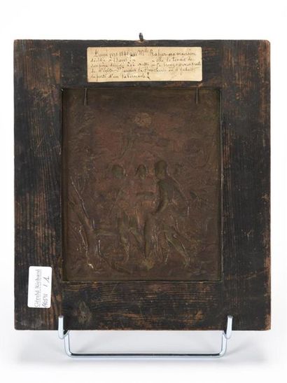null Ecole flamande 15ème siècle
le Christ plaque en bronze patiné, cadre en bois...