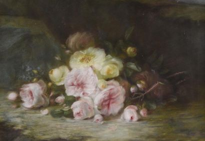 null Ecole française, début 20ème siècle
Bouquet de fleurs dans un paysage
Pastel
43...