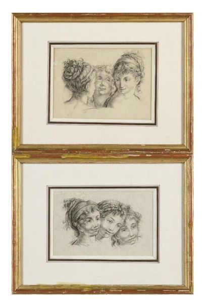 null Ecole française du 19ème siècle
Deux séries de portraits d'enfants 
dessins...