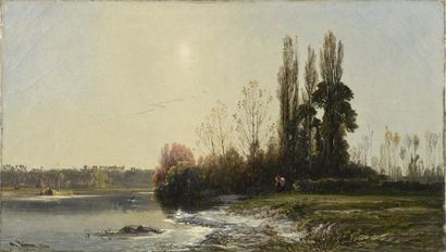 null Alexandre René VERON (1826-1897)
Bord de Seine
Huile sur toile, signée et datée...