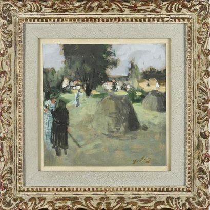 null Pierre Eugène MONTEZIN (1874-1946)
Paysage avec meules 
Gouache sur carton
Signé...