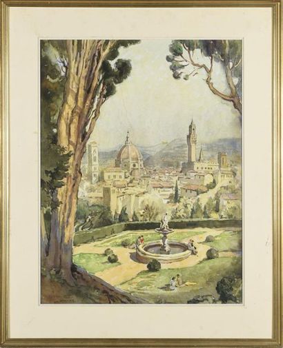 null Luc BARBIER (1903 - 1989) 
Les jardins Boboli à Florence
Aquarelle sur papier
Signée...