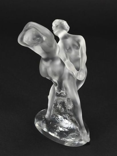 null LALIQUE FRANCE 
Deux danseuses en verre pressé moulé transparent satiné et givré
Signature...