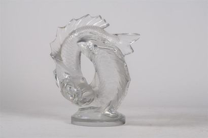 null René LALIQUE (1860 - 1945) 
"Deux Poissons" 
Sculpture en verre moulé-pressé...