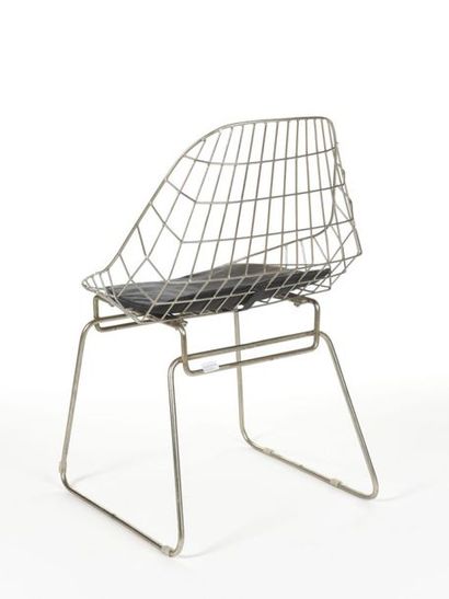 null Cees BRAAKMAN (1917-1995) 
Chaise modèle SM05 en maille de fil d'acier chromé...