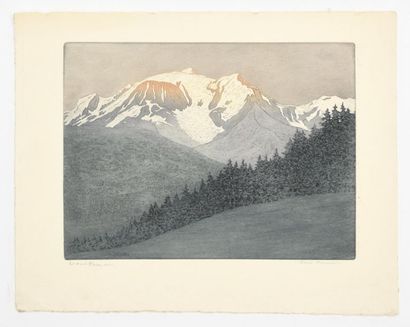 null [MONTAGNE] MEUNIER (Henri-Georges) (1873-1922) : Le Mont Blanc. Aquatinte en...