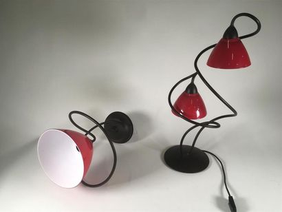 null RYCKAERT
Lampadaire à deux feux abat-jourds en verre teinté
Lampe de bureau
Supension...