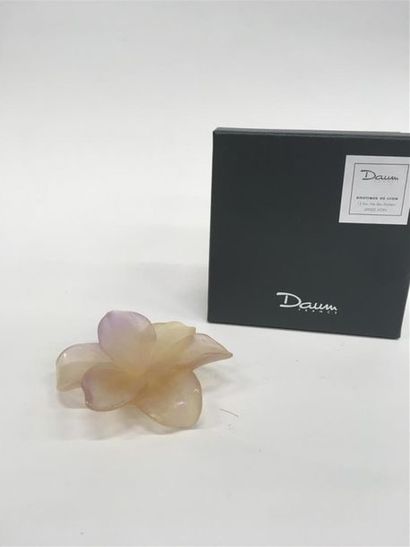 null DAUM fleur en pate de verre en couleur dans sa boite 
D : 9 cm