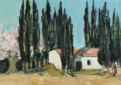 null Georges-Amélie RAVIER (1912-2000)
Paysage avec cyprès
Huile sur toile
Signée...