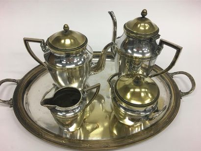 null Service à thé en métal argenté 
comprenant un plateau ovale, une théière et...