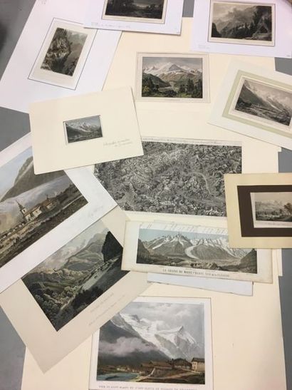 null Lot de gravures sur le Mont Blanc et Chamonix dont certaines réhaussées