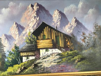 null Karl MOLLIN ?
Vue de chalet dans les Alpes 
Huile sur toile
Signés en bas à...
