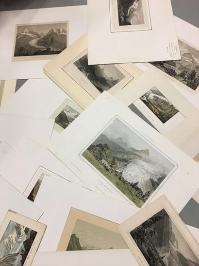 null Lot de gravures sur le Mont Blanc et Chamonix dont certaines réhaussées