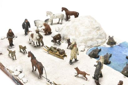 null HEYDE : Diorama figurant L'expédition au Pôle Nord, avec personnages et animaux...