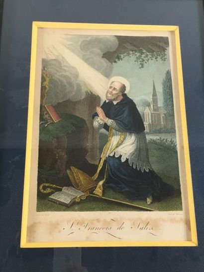null Saint François de SALES, 
aquateinte en couleur 19ème siècle
27 x 18 cm